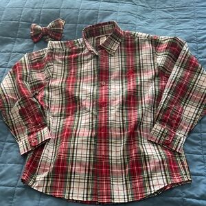 The Beaufort Bonnet Company Red Plaid Button Down Shirt with Bow Tie